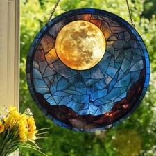 Full Moon: Stained Glass suncatcher Style Window Hanging Decor