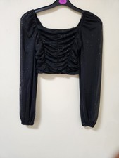 Women’s Quiz Ruffled Black glitter mesh Crop Top Size 10