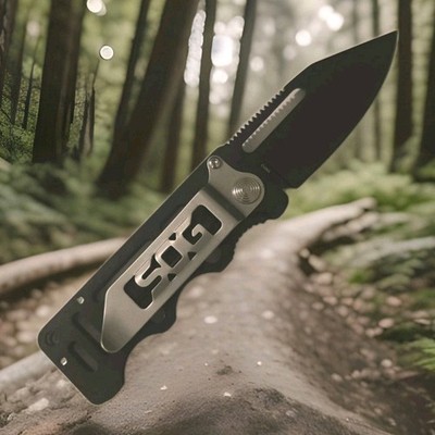 SOG Cash Card Folding Knife Black, Money Clip, Plain Edge, Stainless