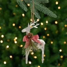 Northlight 6.25" Silver Metal Reindeer Christmas Ornament with Bowtie and Pine