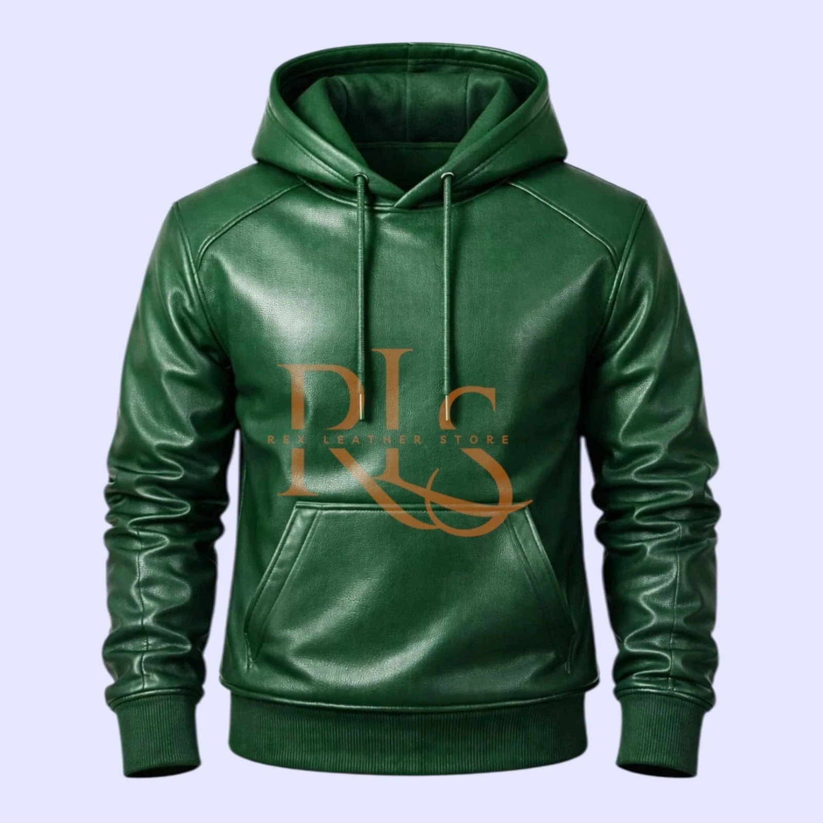 Men's Green Genuine Soft Lambskin Leather Causal Hoodie Classic Style Hoodie