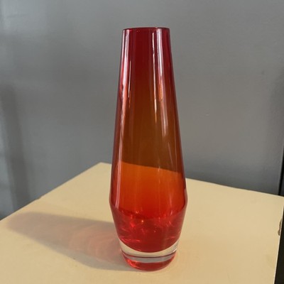 Aseda Red- Orange Ombré Cased Swedish Glass Bud Vase 7 