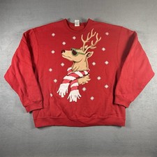 Red Christmas Sweater Reindeer Snowflakes 2XL Unisex