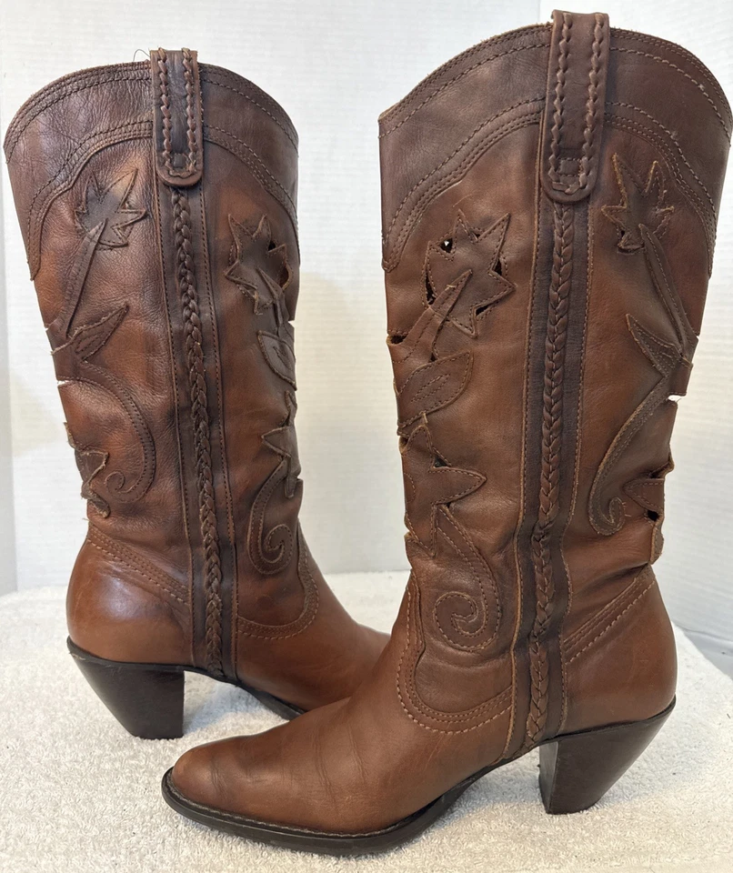 White Mountain Womens Santa Fe Brown Leather Cut Out Western Boots Size 7M - Image 4 of 4