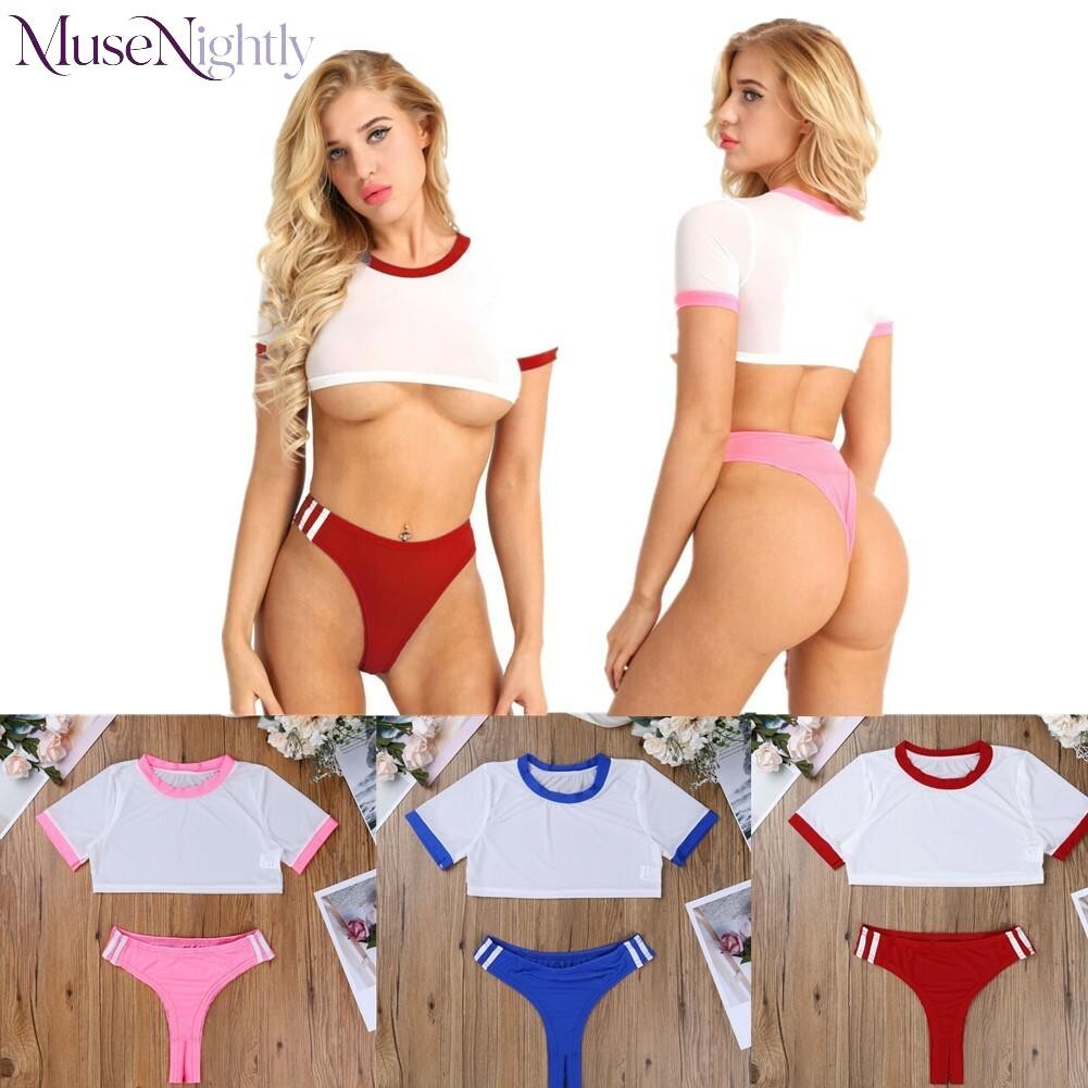 2PCS Sexy Women School Girl Uniform Outfit Fancy Dress Lingerie Cosplay Costumes