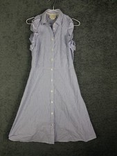 Kate Spade Womens Dress 2 Striped Shirt Button Up Ruffle Nautical Midi Vacations