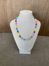 Handmade Kids Beaded Necklace Colorful Wooden Oval Beads Faceted Spacers