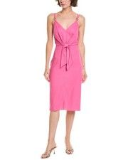 Vince Camuto Tie Front Linen-Blend Midi Dress Women's Pink 14