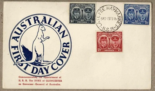 Australia 1945 RN Cole Kangaroo Gloucester FDC Cover Late Fee Haymarket UNSEALED