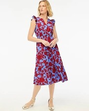 J. Crew Flutter Sleeve Floral Tiered Midi Dress Women’s 4 Boho Cottagecore
