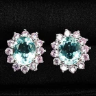 Velvety Sky Blue Aquamarine 4.65Ct 925 Sterling Silver White Gold Halo Earrings