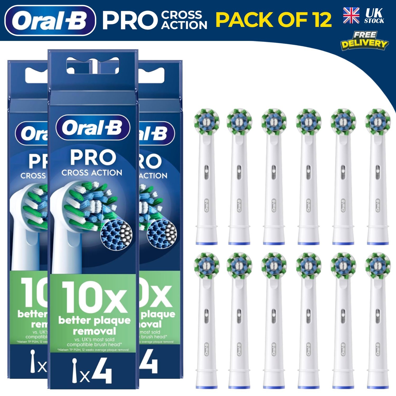 Oral-B Pro Cross Action Electric Toothbrush Heads, 4 Count, White | X-Shape & Angled Bristles, Deep Plaque Removal, Replacement Brush Heads - Image 18