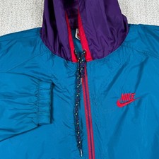 Vintage Nike Mens XL Blue Full Zip Hooded Lightweight Windbreaker Jacket Nylon
