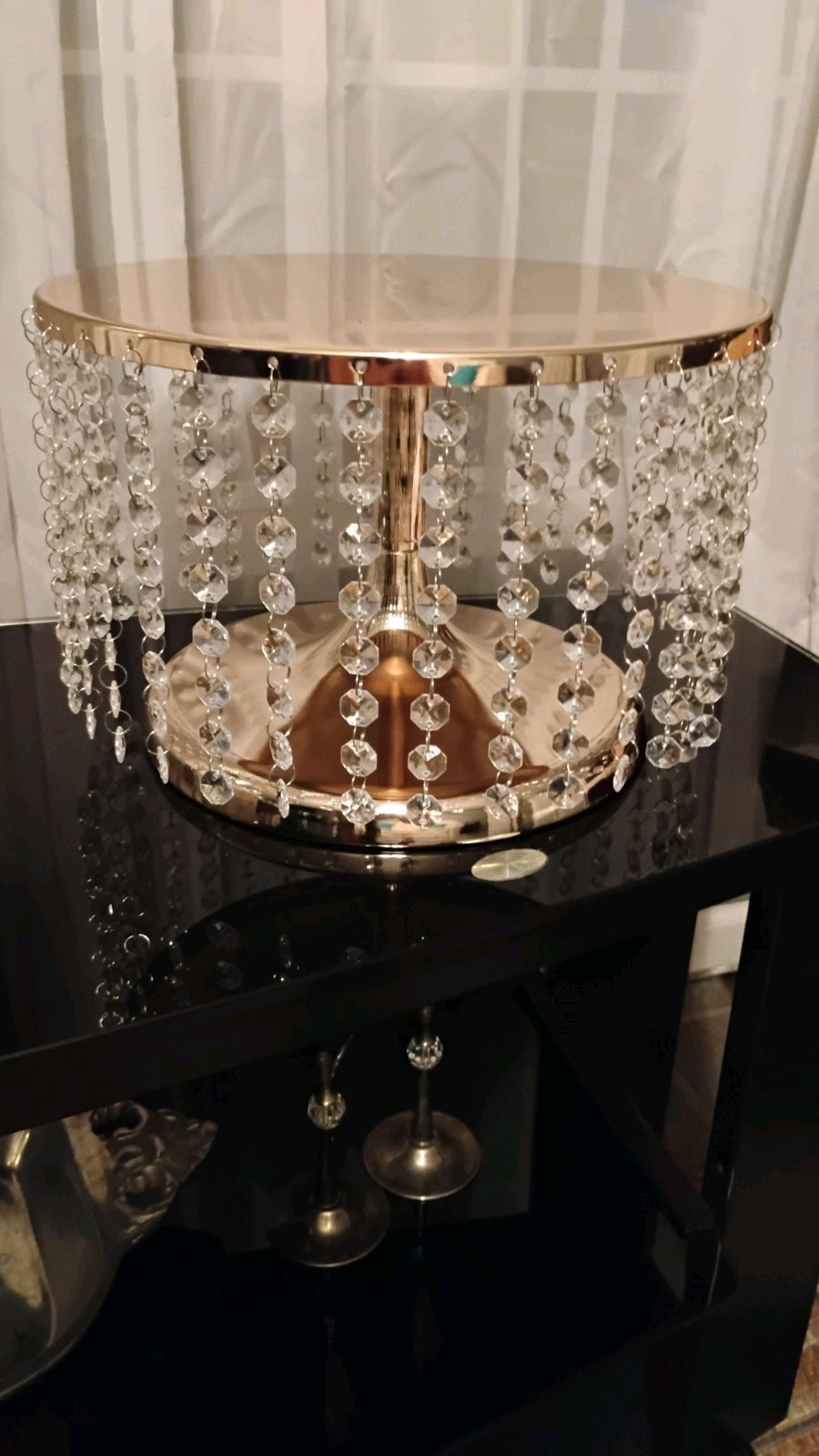 12" tall Gold Metal CAKE STAND Crystal Pendants Wedding Party Decorations SALE