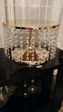 12" tall Gold Metal CAKE STAND Crystal Pendants Wedding Party Decorations SALE