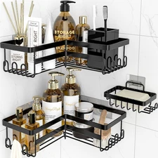Corner Shower Caddy 3 Pack Adhesive Bathroom Accessories with Soap Holder
