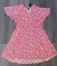 Torrid Pink White Floral A-Line Dress Flutter Short Sleeve Elastic Waist Size 2