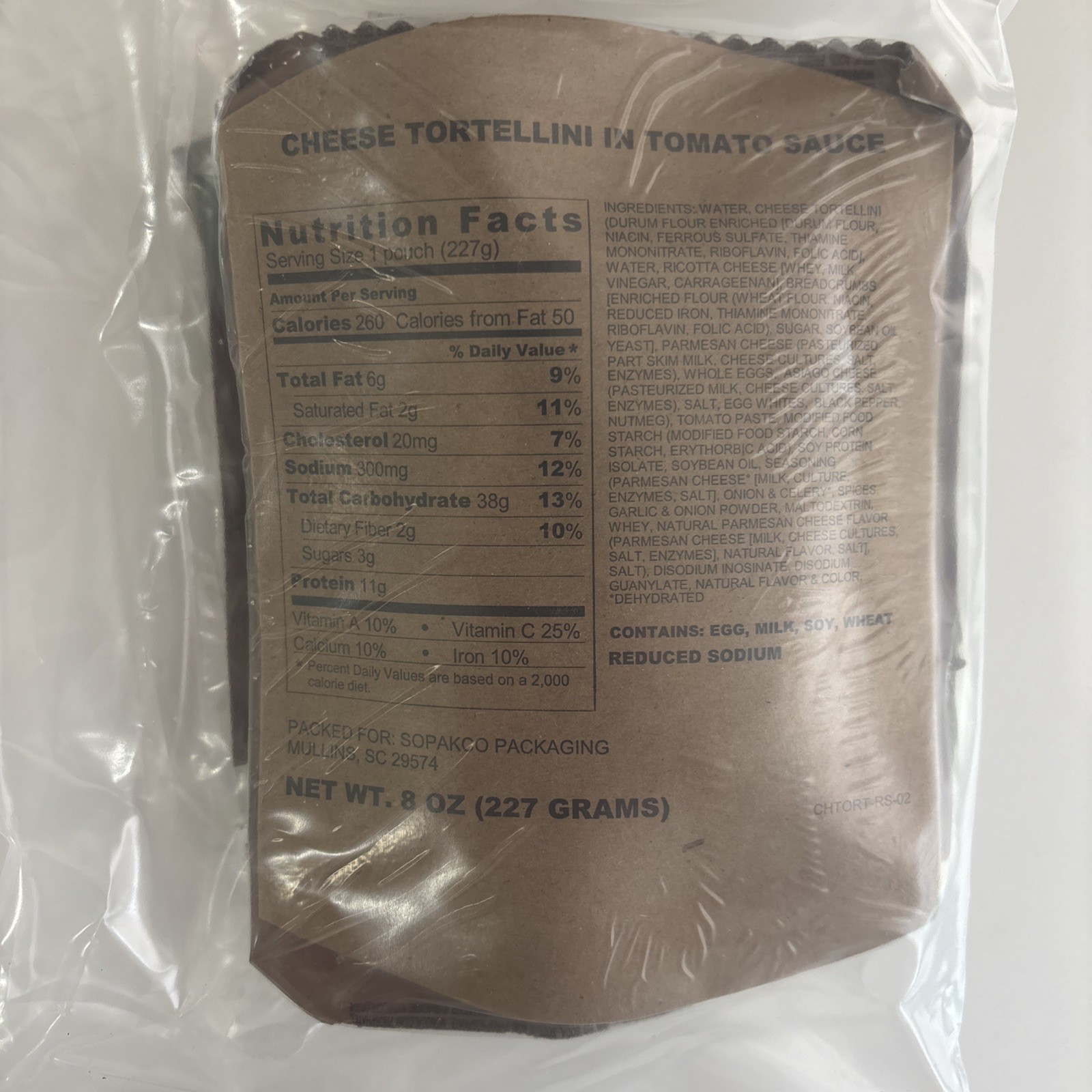Sopakco MRE Cheese Tortellini, individual meal / camping zombie apocalypse