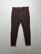 Liverpool Women Dress Pant 14/32 Red Black Tartan Zip Ankle Pockets Skinny Work