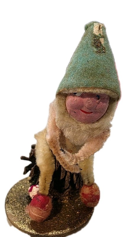 Rare Putz Mia Elf Ornament With Pink Face Made With Pipe Cleaner