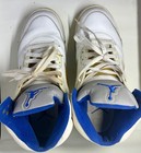 Air Jordan 5 Mid Top Leather Sneakers White/Blue/Yellow/Gray US 10.5 Laney — photo 3