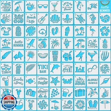 80 Pieces 3 x 3 Inch Summer Hawaii Themed Reusable Plastic Art Craft Kits for