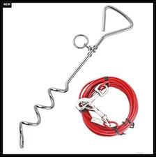 Dog Tie Out Cable 33 ft 10m Heavy Duty Spiral Ground Stake 16 Inch PVC Coated