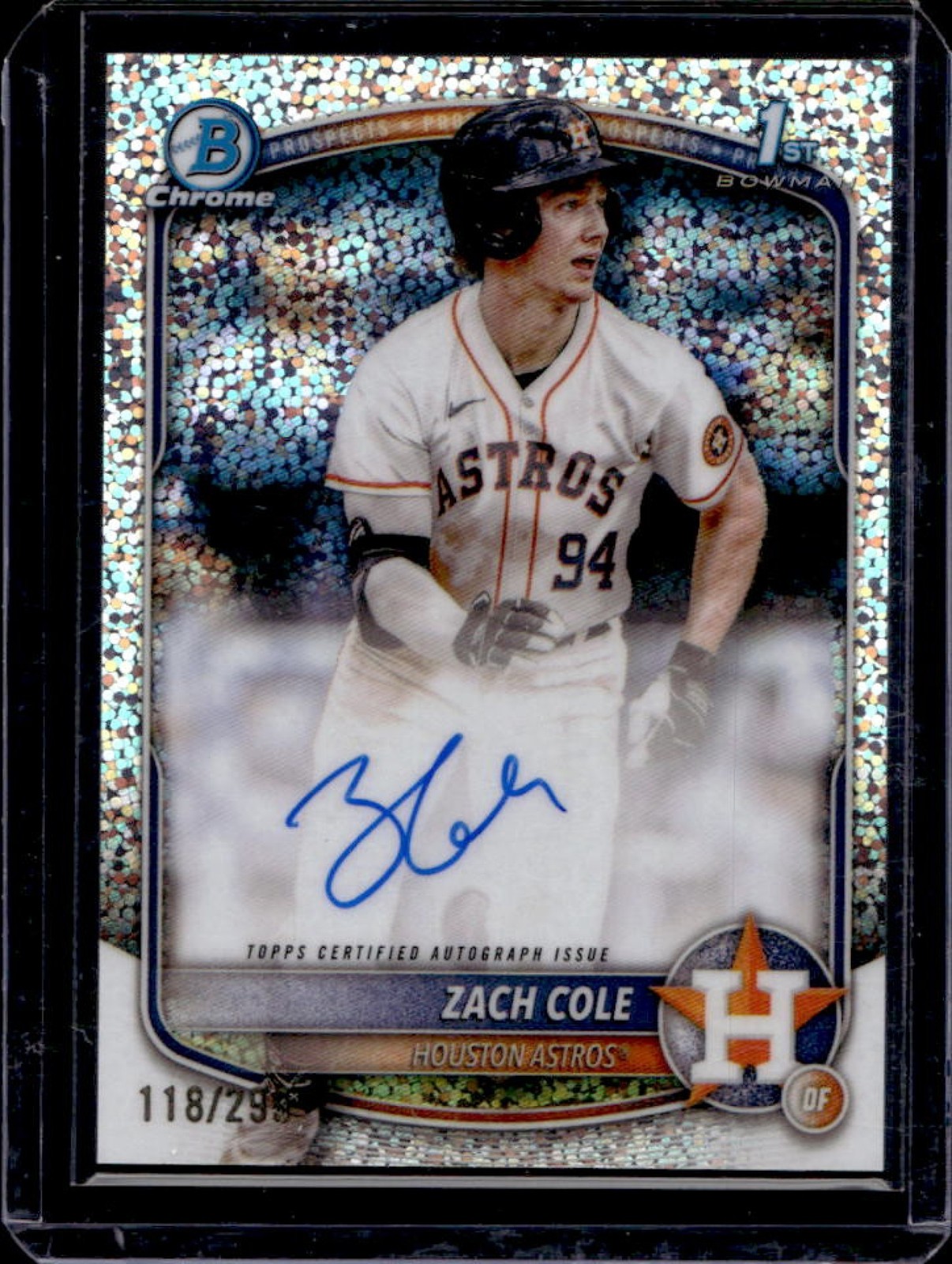 2025 Bowman Chrome Zach Cole Auto Speckle Refractor 1st #118/299 Astros