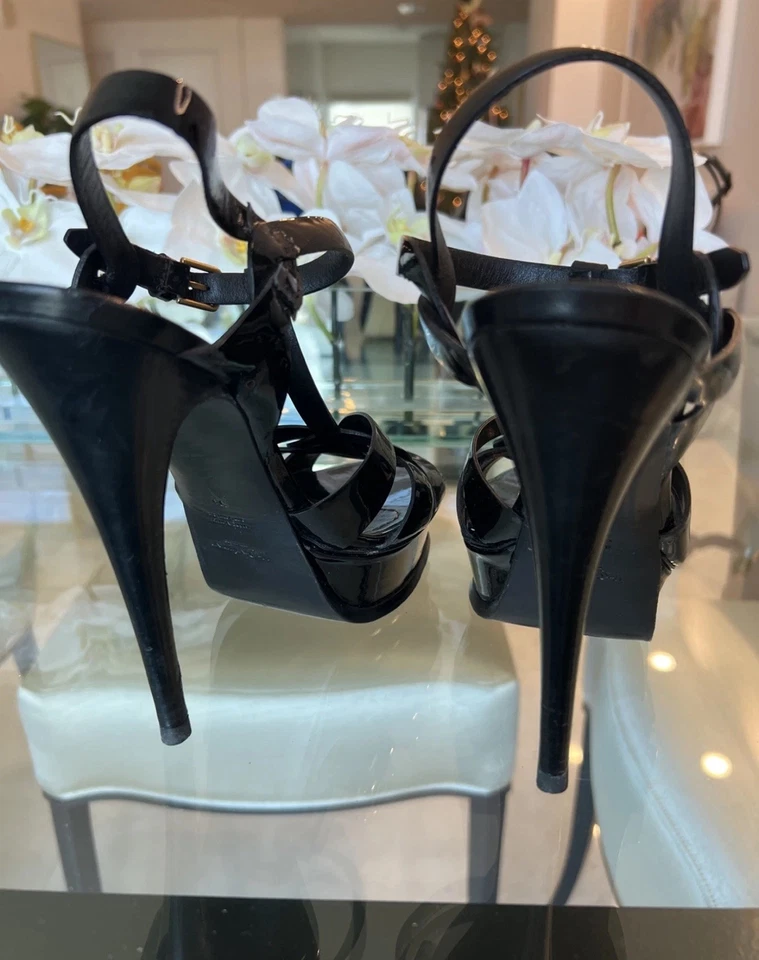 Sandalias de plataforma Saint Laurent Tribute charol negro 105 mm talla US 8,5 Foto 3 de 4
