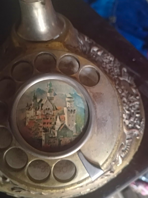 Ornate Rotary Dial Desk Telephone w/ Handset, Silver Tone Castle