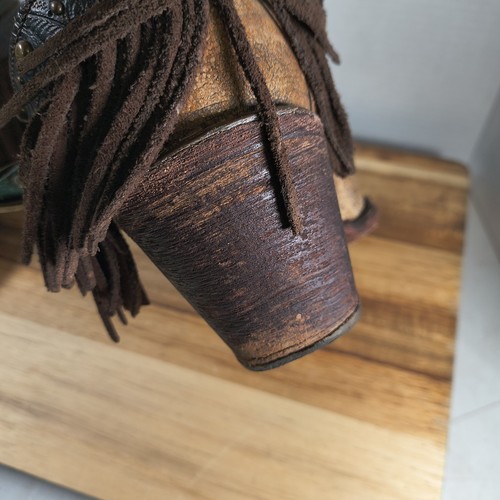 Corral Fringed & Studded Cognac Metallic Buckled Strappy Ankle Boots - Size 9 M - Picture 11 of 24