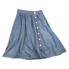 Talbots A-Line Midi Skirt Button Front Blue 100 Cotton 6 Boho Preppy Cottage