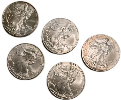 5) 1999 To 2003 American Silver Dollar Eagle Lot. Very Nice Gem Uncirculated **