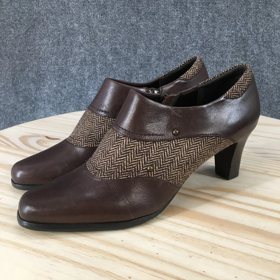 Trotters Boots Womens 9 M Casual Side Zip Low Ankle Bootie Brown Leather Heels - Image 3 of 4