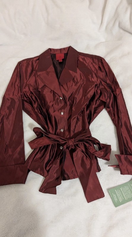 JS Collections Collared Shiny Red Woman’s Blouse - NWT