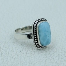 Blue Larimar Ring 925 Sterling Silver Statement Ring Healing Gemstone Jewelry