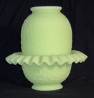 RARE FENTON PERSIAN MEDALLION FAIRY LAMP.     Uranium Lime Green Satin Ruffled   — photo 5