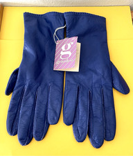 VINTAGE  WITH TAGS  GRANDOE LEATHER GLOVES  BLUE HAND CRAFTED LINED SIZE 8