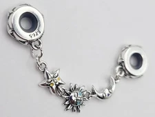 925 Sterling Sun, Moon & Stars Charm Bracelet Safety Chain