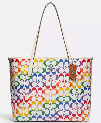 New COACH Rainbow Signature Large Tote Bag Handbag Manufacturer Packaging  $428