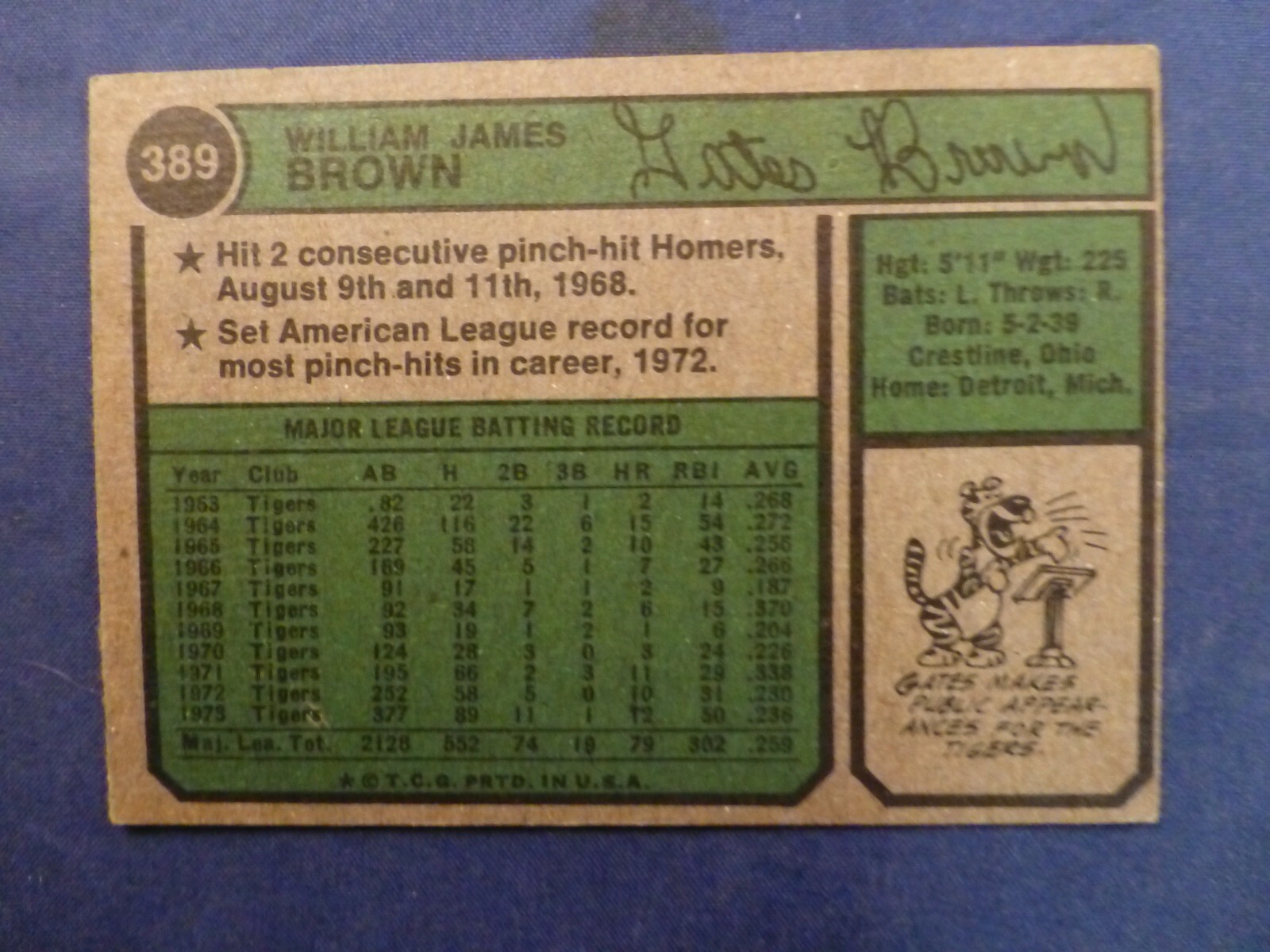 Gates Brown Topps 1974 Baseball Card 389 eBay