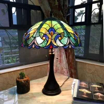 CHLOE LIGHTING Reading Lamp Tiffany Style Glass Stained Table Baroque Light Desk Blue Accent