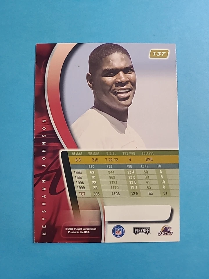 KEYSHAWN JOHNSON 2000 PLAYOFF ABSOLUTE FOOTBALL CARD # 137 H9725 - Image 2 of 2