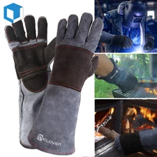 Leather Forge Welding Gloves Heat Fire Resistant BBQ Grill Oven Stove Work Mitts