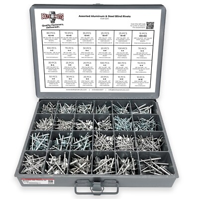 Aluminum & Steel Multi-Grip, Closed-End, & Oversized Rivet Assortment - 1116 PCS