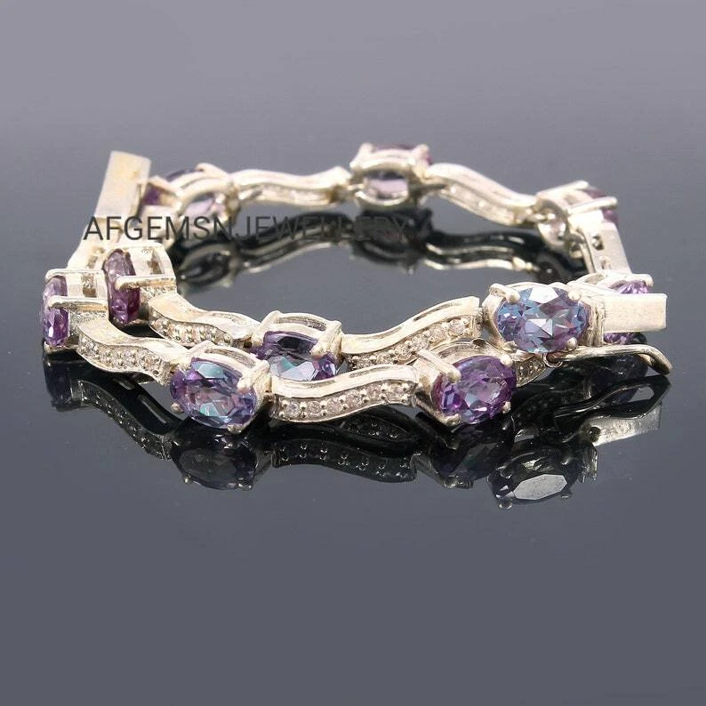 Pulsera Tennis Pulsera Cambiante de Colores 7x5mm Corte Ovalado Pulsera Alejandrita Foto 3 de 4