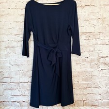 Ann Taylor Petite Womens Jersey Tie waist Sheath Dress Size LP Navy Blue