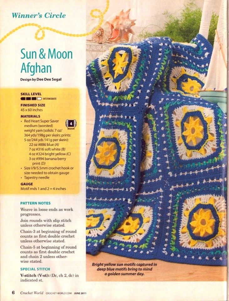 Crochet World 杂志 40 花样 2011 年 6 月夏季阿富汗桌巾袋 — 第 3/4 张图片