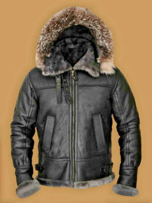 Men's RAF B3 Pilot Flight Aviator Dark Black Sheepskin Leather Shearling Jacket
