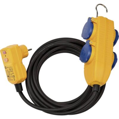 Schutzadapterkabel FI IP54 mit Powerblock 4-Fach Verlängerung für außen IP54 ...